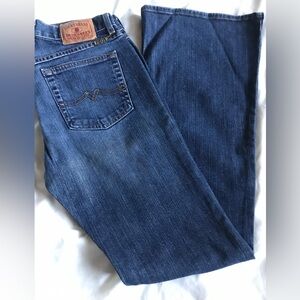 LUCKY BRAND BY GENE MONTESANO VINTAGE DUNGAREES size 6/28 long large flare leg